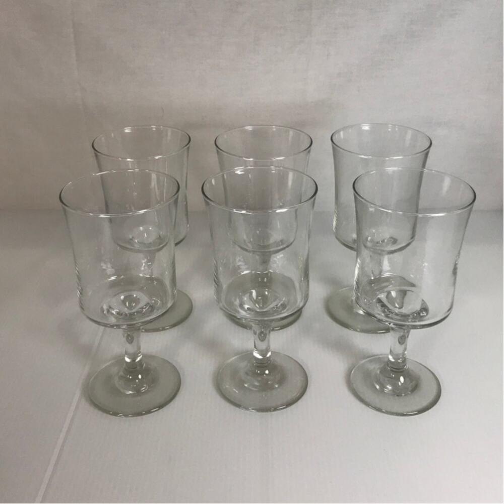 Retro Mid-Century Modern Thick Pedestal Stem Wine Water Clear Glasses Set of 6